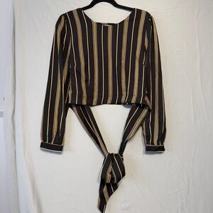 Milk & Honey Womens Striped Cropped Top Size Medium Wrap New Preppy Going Out